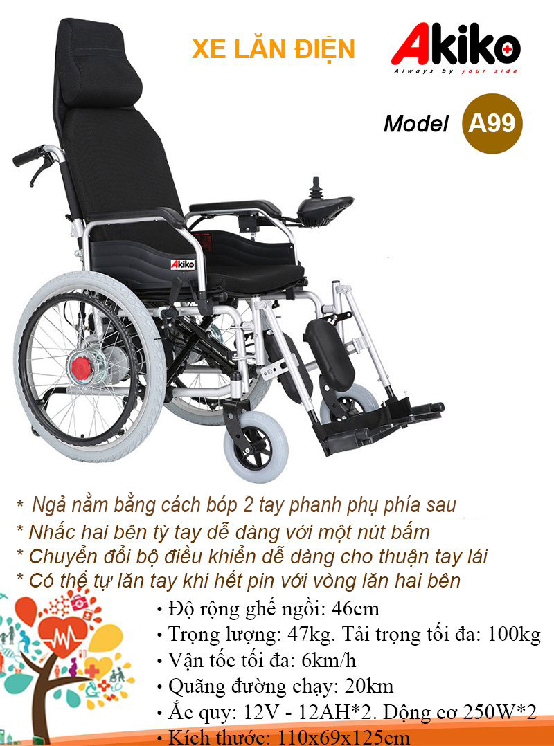 xe lăn điện ngả năm Akiko A99-05