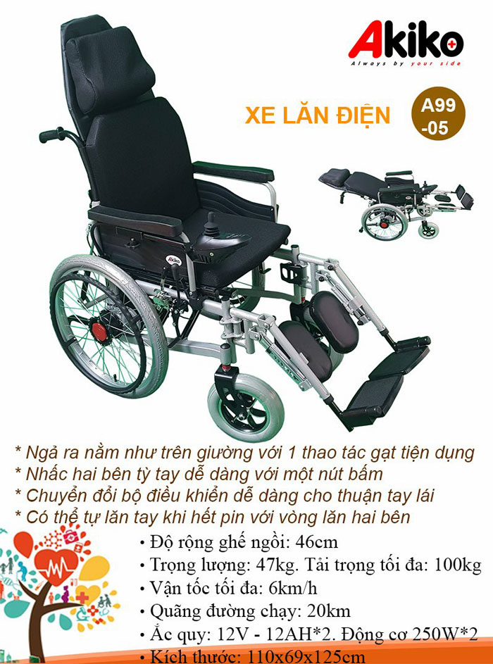 xe lăn điện ngả năm Akiko A99-05